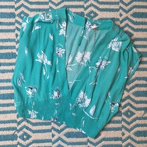 Free People Turquoise with Flowers Crop Top